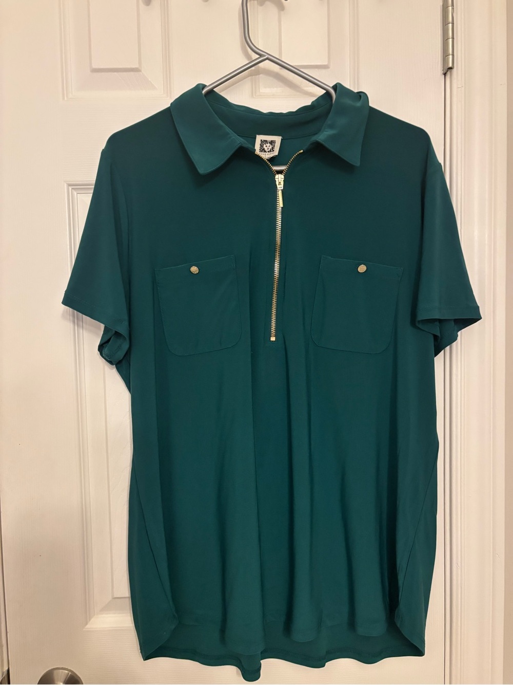 Anne Klein Teal Short Sleeve Polo with Front Zip